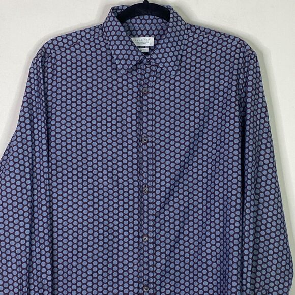 Zara Men's Slim Fit Polka Dot Long Sleeve Button Down Shirt Size Medium - Picture 4 of 7